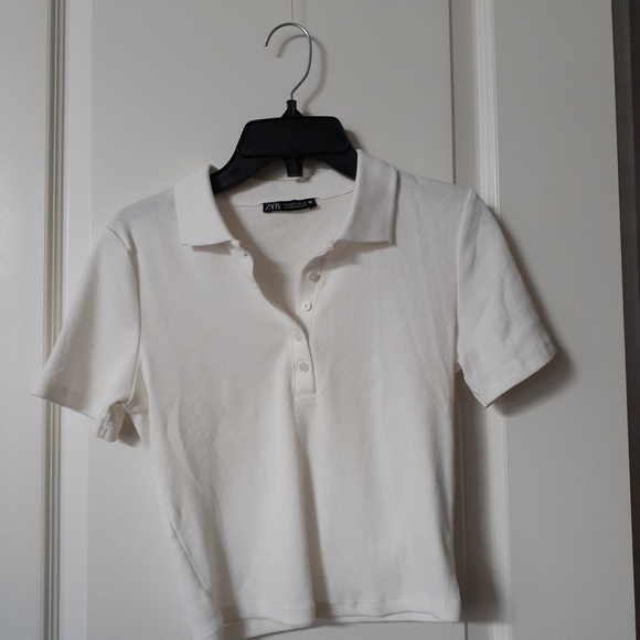Zara white cropped polo t-shirt - Picture 1 of 3